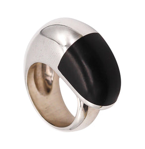 -Monica Coscioni Roma Geometric Ebony Wood Ring In .925 Sterling Silver