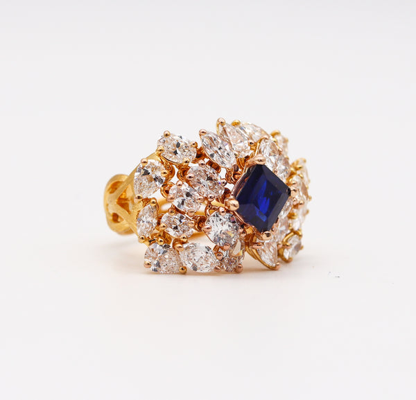 (S)Gem Set Cluster Ring In 18Kt Yellow Gold With 7.71 Ctw Of Diamonds And Certified No Heat Pailin Sapphire