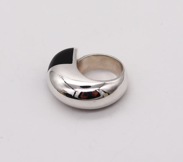 -Monica Coscioni Roma Geometric Ebony Wood Ring In .925 Sterling Silver