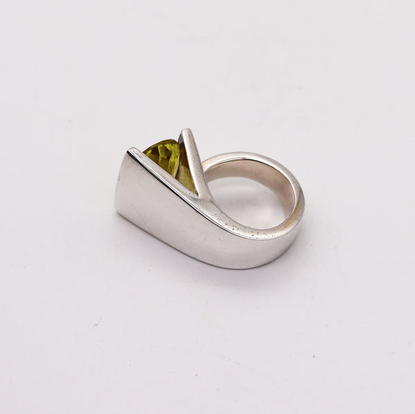 -Monica Coscioni Modernist Cocktail Ring In Sterling Silver With 9.78 Cts Heliodor