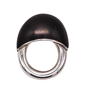 -Monica Coscioni Roma Modernist Ebony Wood Ring In .925 Sterling Silver
