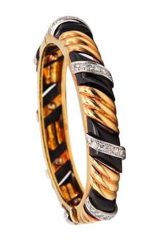 Van Cleef And Arpels 1970 Bangle Bracelet In 18Kt Gold Platinum With 4.48 Ctw Diamonds And Black Onyx