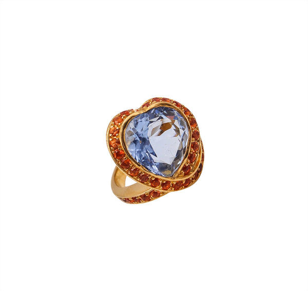 Nardi Venice Cocktail Ring In 18Kt Yellow Gold With 10.83 Cts In  Aquamarine And Mandarin Garnet