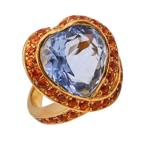 Nardi Venice Cocktail Ring In 18Kt Yellow Gold With 10.83 Cts In  Aquamarine And Mandarin Garnet