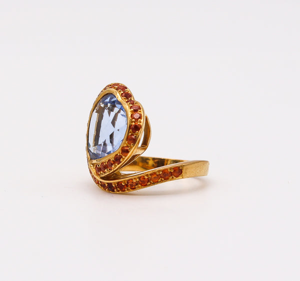 Nardi Venice Cocktail Ring In 18Kt Yellow Gold With 10.83 Cts In  Aquamarine And Mandarin Garnet