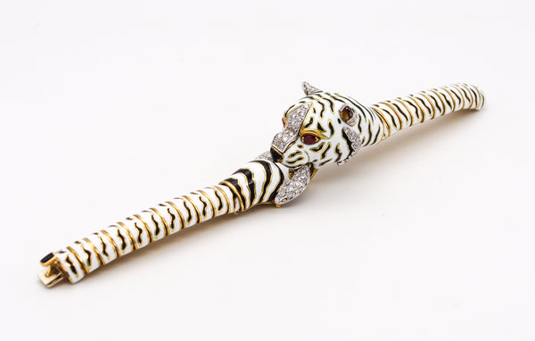 Frascarolo 1960 Milano Enameled Tiger Bracelet In 18Kt Yellow Gold With 3.82 Cts In Diamonds & Rubies