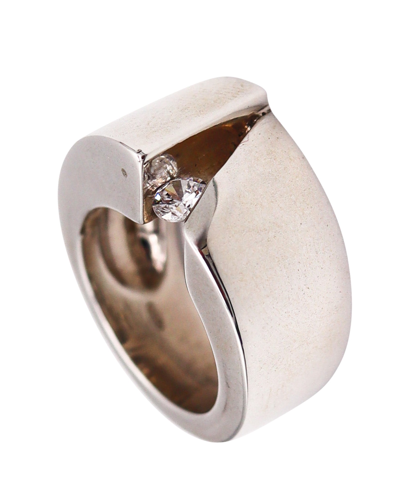 -Monica Coscioni Modernist Sculptural Ring In Sterling Silver With White Topaz