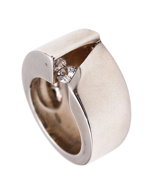-Monica Coscioni Modernist Sculptural Ring In Sterling Silver With White Topaz