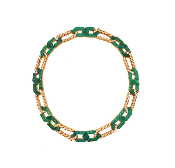 Van Cleef And Arpels 1976 Convertible Necklace Bracelets In 18Kt Gold With 6.24 Ctw In Diamonds And Chrysoprase