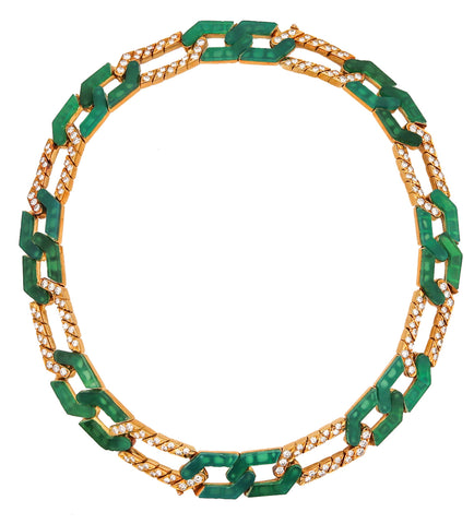 Van Cleef And Arpels 1976 Convertible Necklace Bracelets In 18Kt Gold With 6.24 Ctw In Diamonds And Chrysoprase