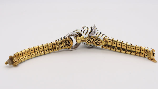 Frascarolo 1960 Milano Enameled Tiger Bracelet In 18Kt Yellow Gold With 3.82 Cts In Diamonds & Rubies