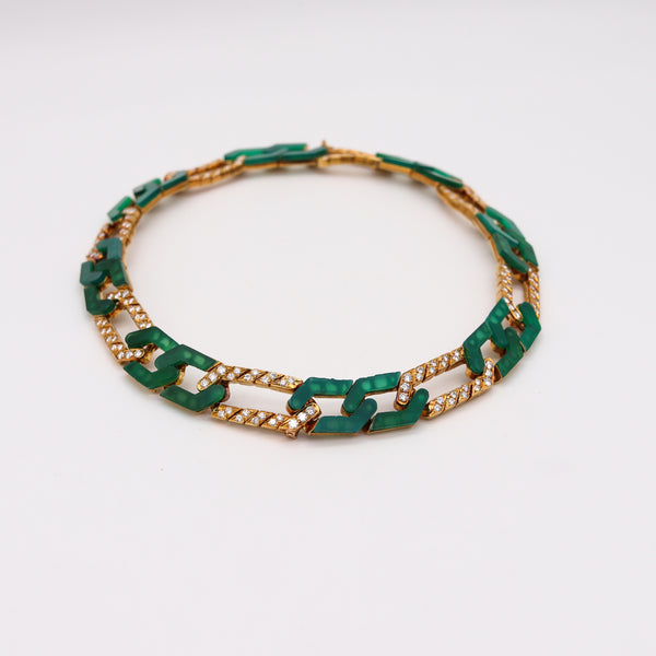 Van Cleef And Arpels 1976 Convertible Necklace Bracelets In 18Kt Gold With 6.24 Ctw In Diamonds And Chrysoprase
