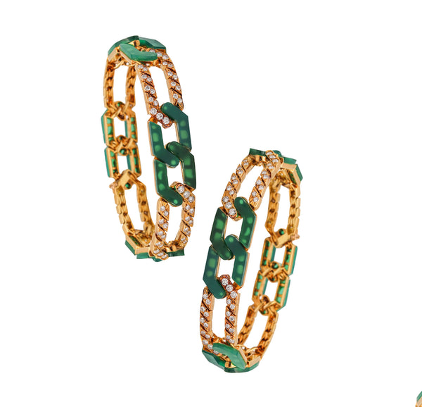 Van Cleef And Arpels 1976 Convertible Bracelets In 18Kt Gold With 6.24 Ctw In Diamonds And Chrysoprase
