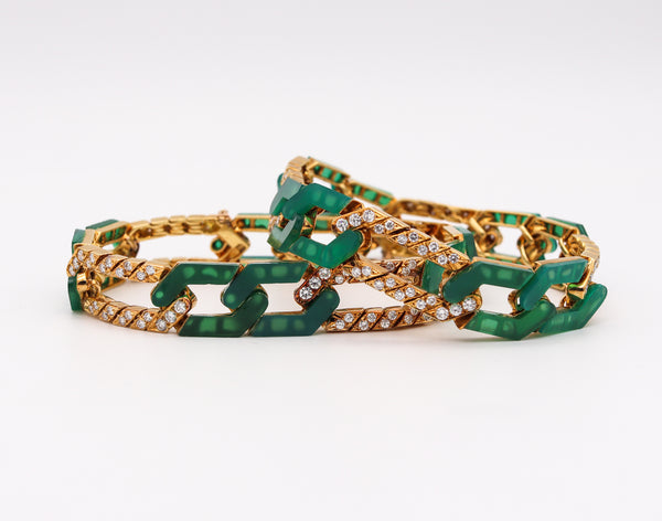 Van Cleef And Arpels 1976 Convertible Bracelets In 18Kt Gold With 6.24 Ctw In Diamonds And Chrysoprase