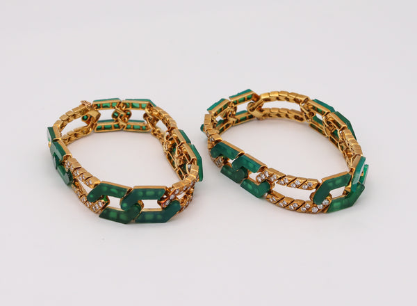Van Cleef And Arpels 1976 Convertible Necklace Bracelets In 18Kt Gold With 6.24 Ctw In Diamonds And Chrysoprase