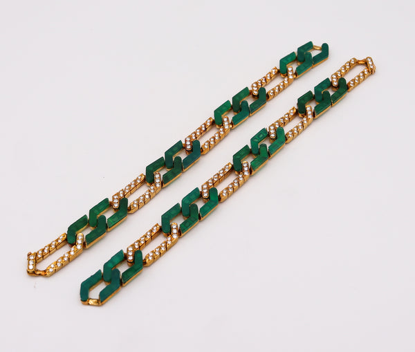Van Cleef And Arpels 1976 Convertible Necklace Bracelets In 18Kt Gold With 6.24 Ctw In Diamonds And Chrysoprase