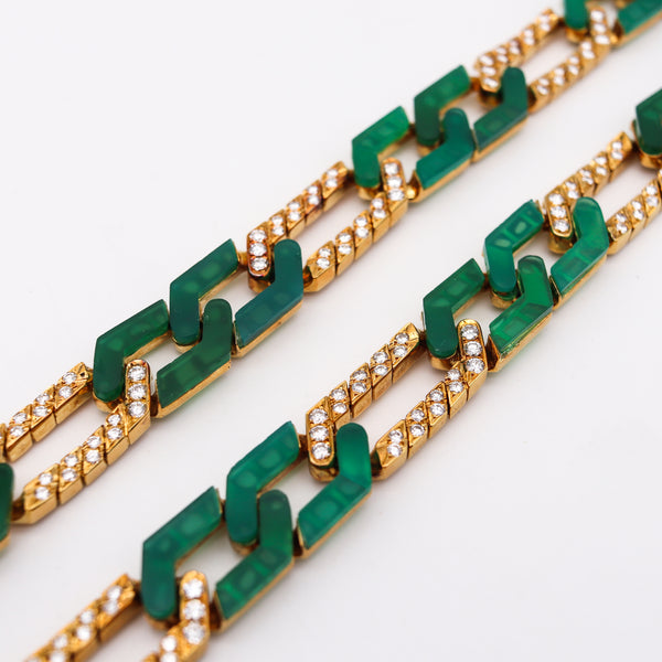 Van Cleef And Arpels 1976 Convertible Necklace Bracelets In 18Kt Gold With 6.24 Ctw In Diamonds And Chrysoprase