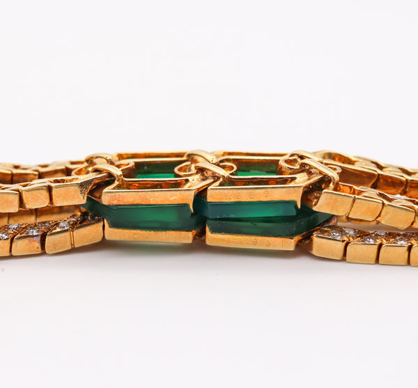 Van Cleef And Arpels 1976 Convertible Bracelets In 18Kt Gold With 6.24 Ctw In Diamonds And Chrysoprase