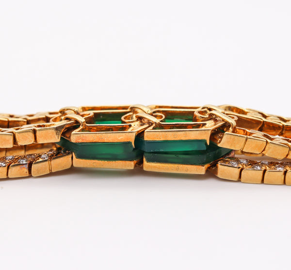 Van Cleef And Arpels 1976 Convertible Necklace Bracelets In 18Kt Gold With 6.24 Ctw In Diamonds And Chrysoprase