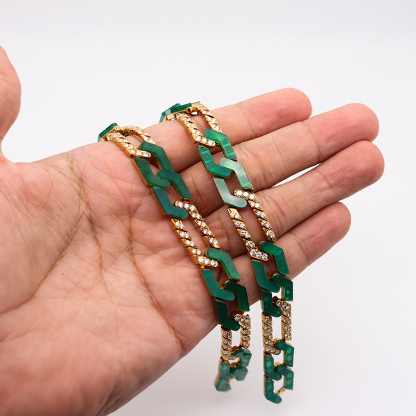 Van Cleef And Arpels 1976 Convertible Necklace Bracelets In 18Kt Gold With 6.24 Ctw In Diamonds And Chrysoprase