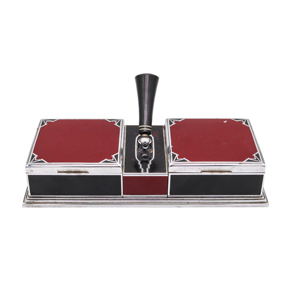 Otis Elgin Craft 1920 Art Deco Desk Cigarette Double Box In Lacquered Chromed Steel