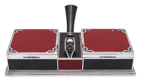 Otis Elgin Craft 1920 Art Deco Desk Cigarette Double Box In Lacquered Chromed Steel