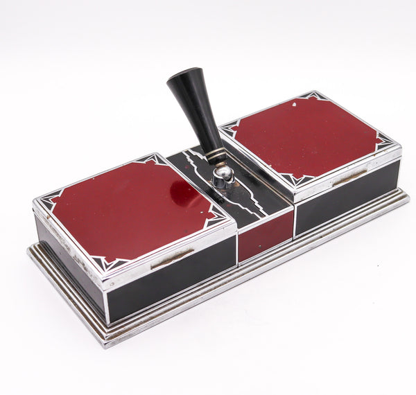 Otis Elgin Craft 1920 Art Deco Desk Cigarette Double Box In Lacquered Chromed Steel