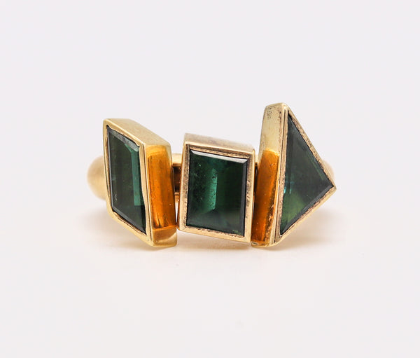 Tina Engell 1997 London Kinetic Sculptural Ring In 18Kt Yellow Gold With 3.75 Cts In Tourmalines