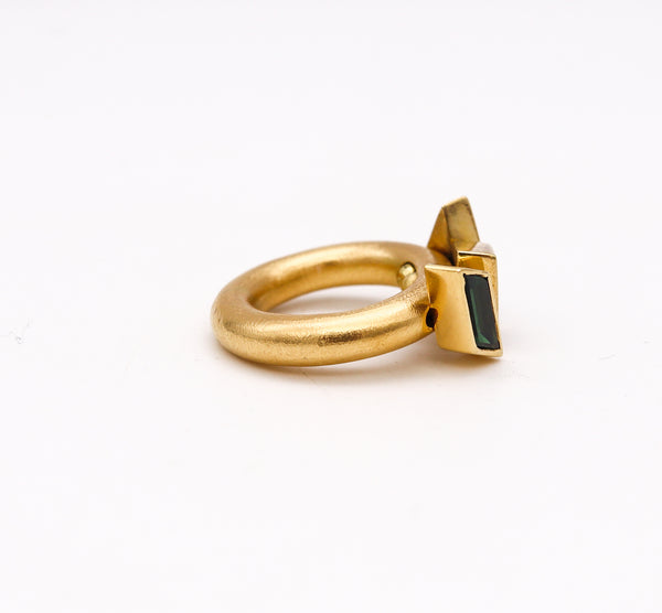 Tina Engell 1997 London Kinetic Sculptural Ring In 18Kt Yellow Gold With 3.75 Cts In Tourmalines