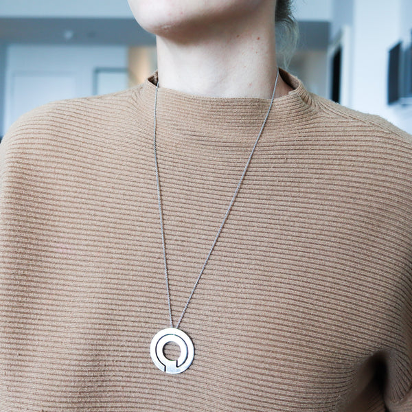 -Dinh Van Paris Modernism Geometric Labyrinth Necklace Pendant In Sterling Silver