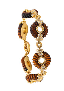 *Van Cleef & Arpels 1970 Paris Fluted Tiger Quartz Bracelet in 18 kt Gold with 2.62 Cts in Diamonds