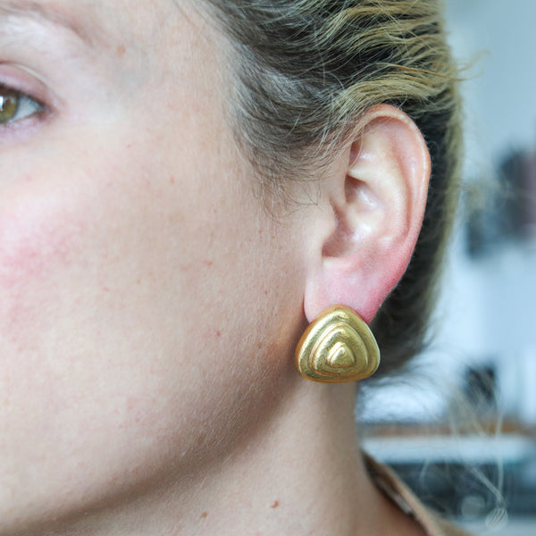 -Zolotas Greece Pyramidal Triangular Clips On Earrings In Solid 22Kt Yellow Gold