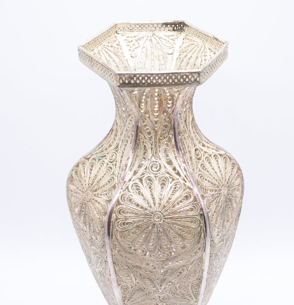 CHINESE 1920 STERLING SILVER FOR EXPORT FILIGREE TALL VASE