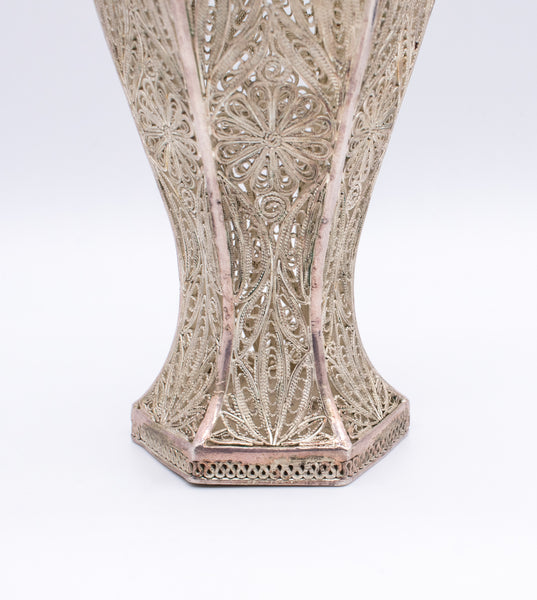 CHINESE 1920 STERLING SILVER FOR EXPORT FILIGREE TALL VASE