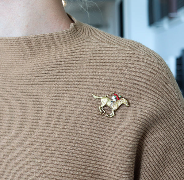 -Cartier 1950 Enameled Racing Horse Jockey Brooch In 18Kt Gold With Diamonds