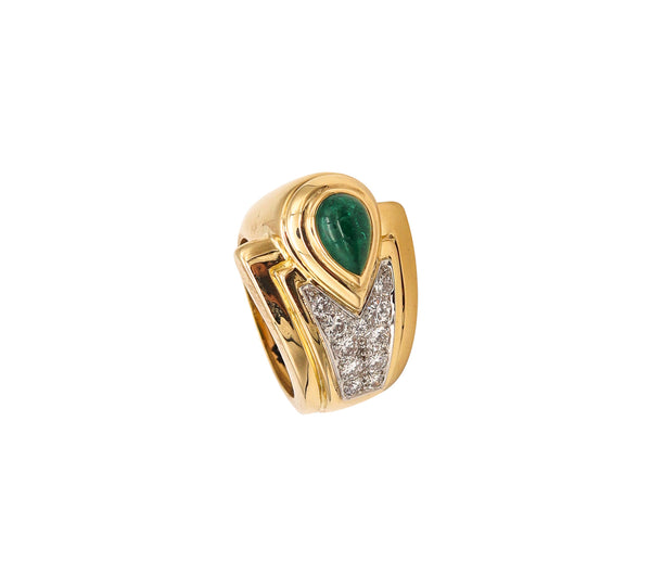 David Webb Cocktail Ring In 18kt Gold & Platinum With 2.65 Cts In Emerald And Diamonds