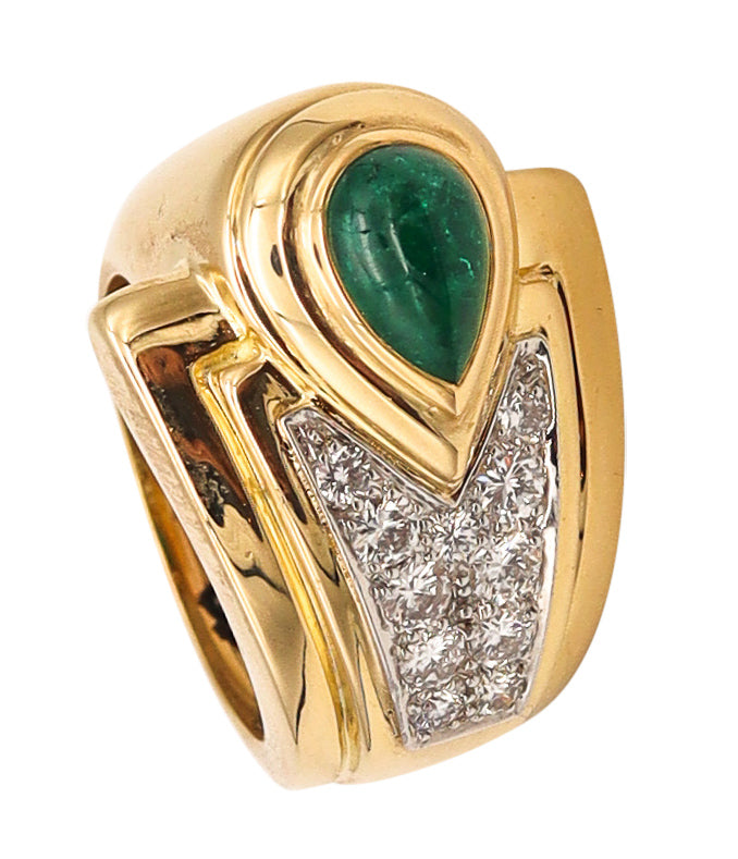 David Webb Cocktail Ring In 18kt Gold & Platinum With 2.65 Cts In Emerald And Diamonds