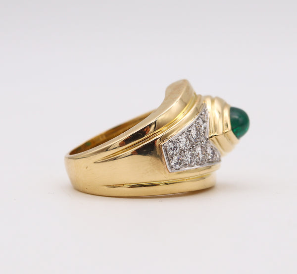 David Webb Cocktail Ring In 18kt Gold & Platinum With 2.65 Cts In Emerald And Diamonds
