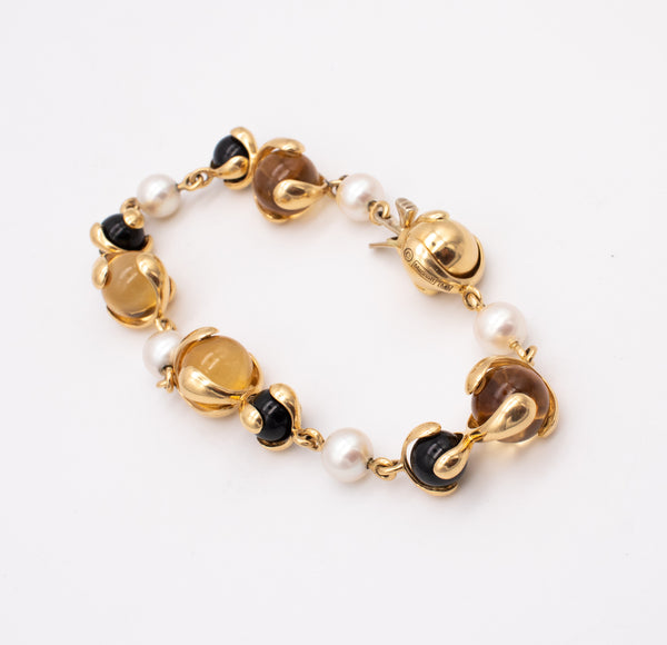 *Marina B. Bvlgari Milan 18 kt yellow gold Cardan bracelet with gems & pearls