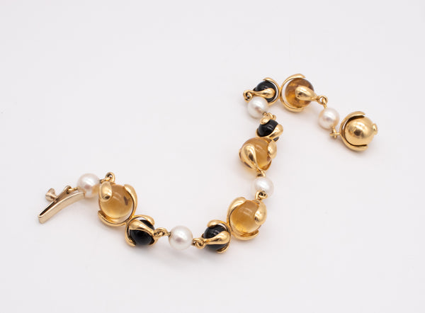 *Marina B. Bvlgari Milan 18 kt yellow gold Cardan bracelet with gems & pearls