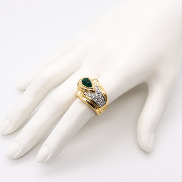 David Webb Cocktail Ring In 18kt Gold & Platinum With 2.65 Cts In Emerald And Diamonds