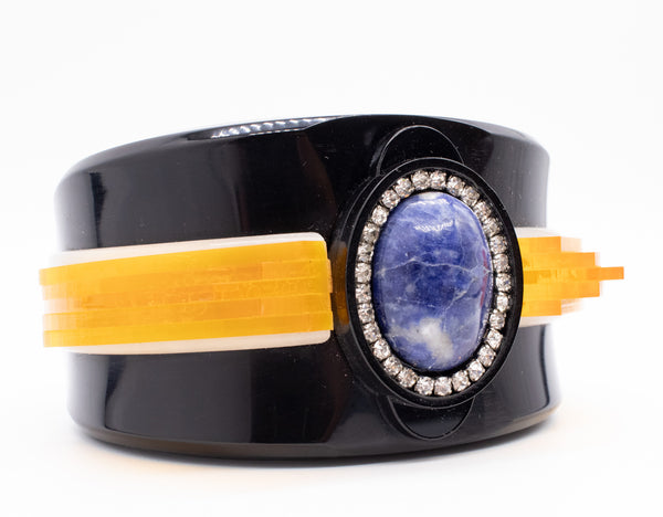 ARAMEZ, GISSA BICALHO MODERN ART DECO REVIVAL LUCITE BRACELET WITH LAPIS LAZULI