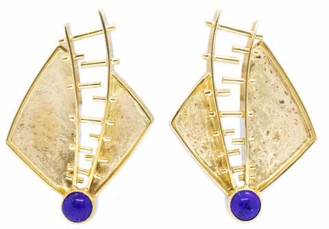 MEMPHIS STUDIO JEWELRY 18 KT GOLD WITH LAPIS LAZULI RETRO EARRINGS