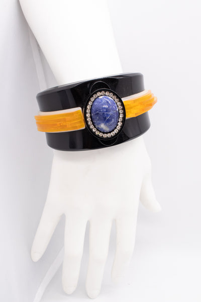 ARAMEZ, GISSA BICALHO MODERN ART DECO REVIVAL LUCITE BRACELET WITH LAPIS LAZULI