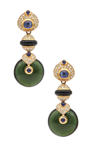 -Contemporary Italian Pneus Drop Earrings In 18Kt Gold With 92.63 Ctw In Diamonds And Gemstones