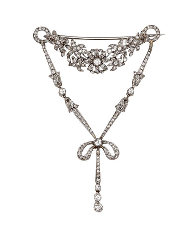 -Bailey Biddle & Banks 1905 Edwardian Belle Epoque Convertible Necklace Brooch In Platinum With 3.88 Cts Diamonds