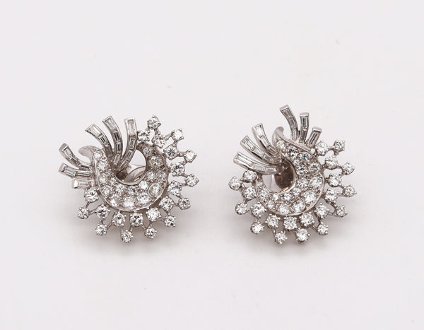 *Van Cleef & Arpels NY 1940 Art Deco Earrings in Platinum with 5.54 Cts in VS Diamonds
