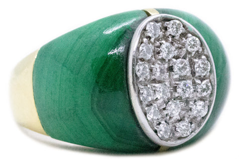 MALACHITE & DIAMONDS MID CENTURY 18 KT RING