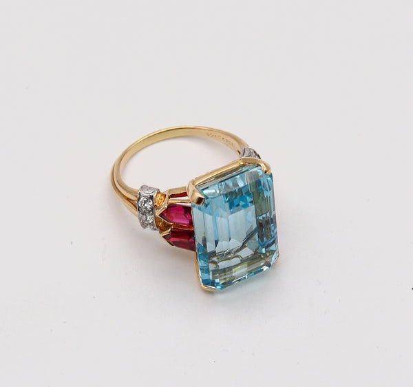 (S)-Oscar Heyman 1941 Cocktail Ring In 18Kt Gold With 21.18 Ctw In Aquamarine Rubies And Diamonds