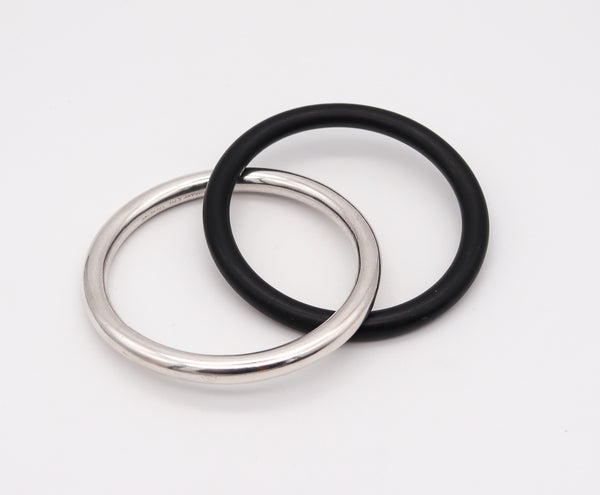 Tiffany And Co. 1975 Elsa Peretti Double Bangles In Sterling Silver And Ebony Wood